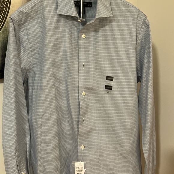 Pronto Uomo Non-Iron Slim Fit Blue Checkered Dress Shirt Size 16.5 34/35 - Picture 1 of 6